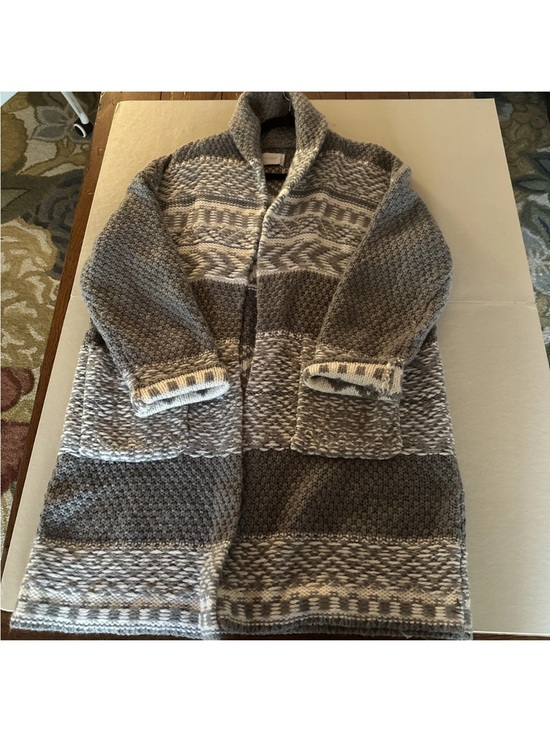 Lucky Brand Sweaters - Lucky Brand LG Gray Nordic Fair Isle Wool Blend Long Open Cardigan Sweater Coat